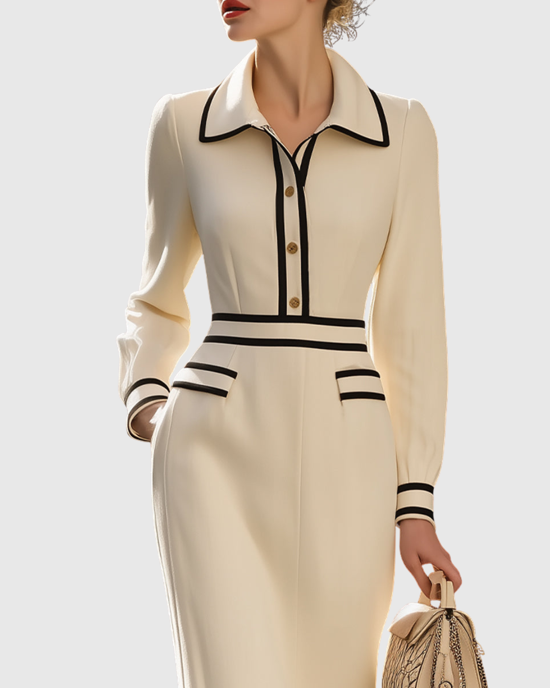 Elise™ | Fitted Button-Detail Midi Dress