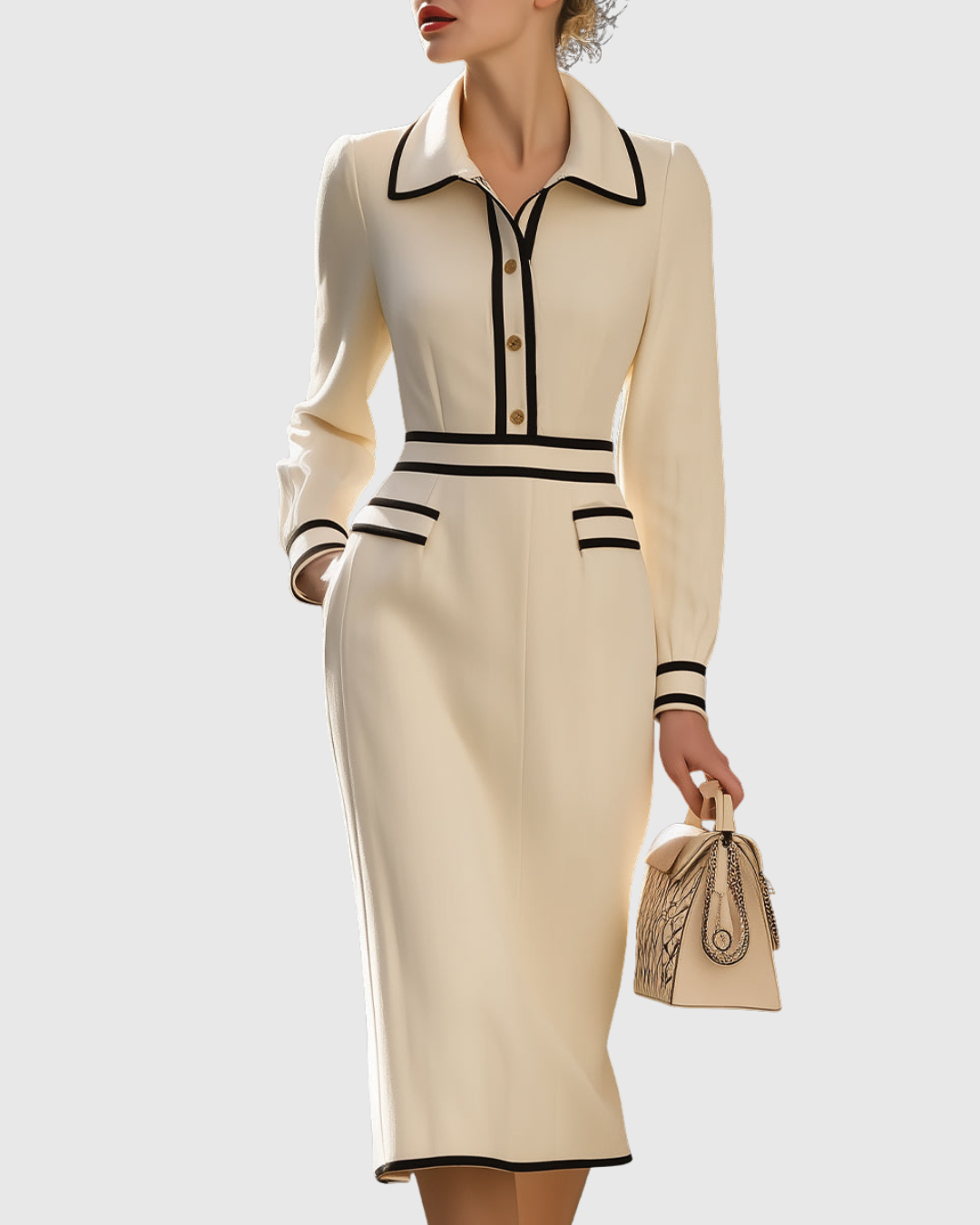 Elise™ | Fitted Button-Detail Midi Dress
